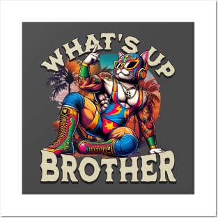 What's Up Brother" Beach Luchador Cat Posters and Art